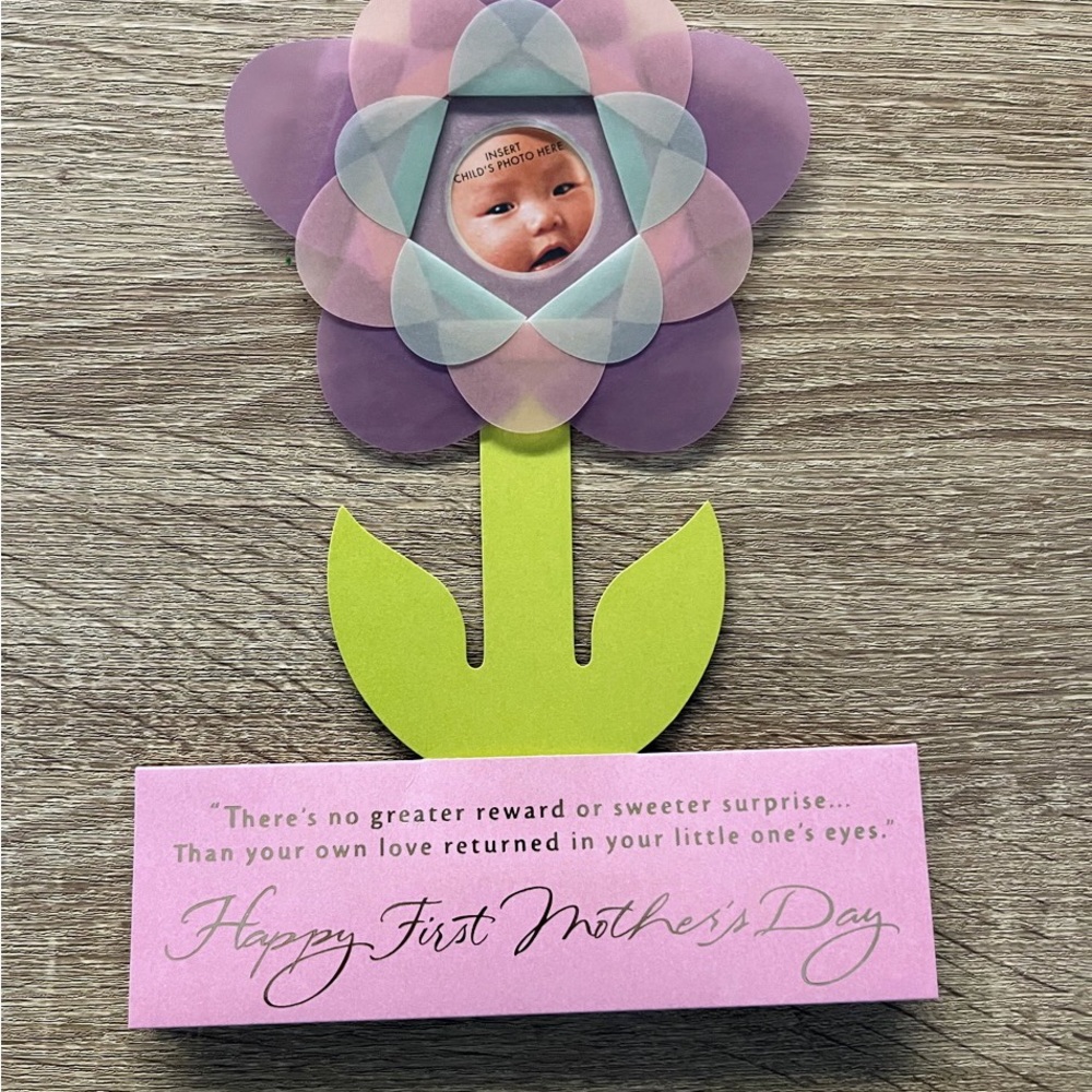 First Mother's Day Standup card with photo insert - Pink Lavender Green
